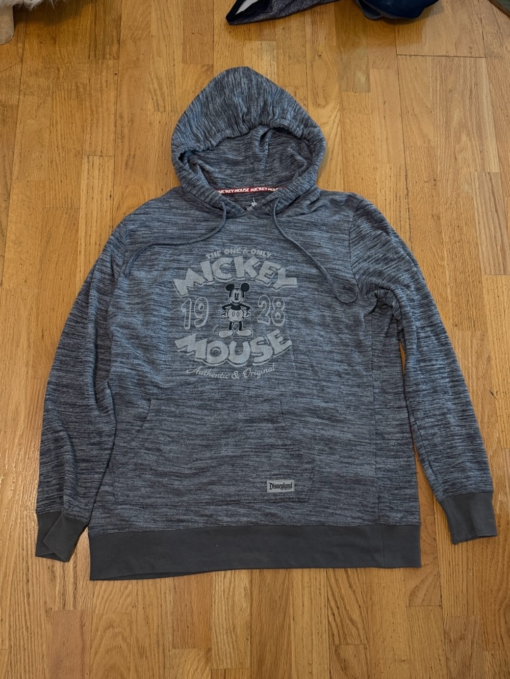 Disney Parks Men's Gray Mickey Mouse Pullover Hoodie Graphic Long Sleeve XL